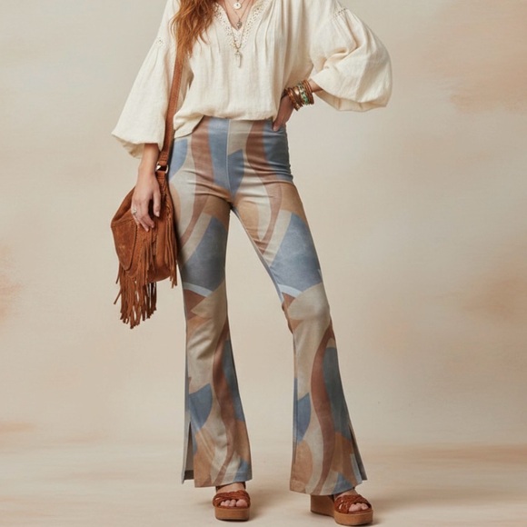 Show Me Your MuMu Pants - Show Me Your MuMu Maren Blue and Brown Flare Pants